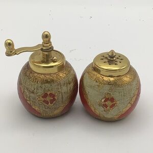 Vintage Florentine Gold and Red Pepper Mill and Salt Shaker Set